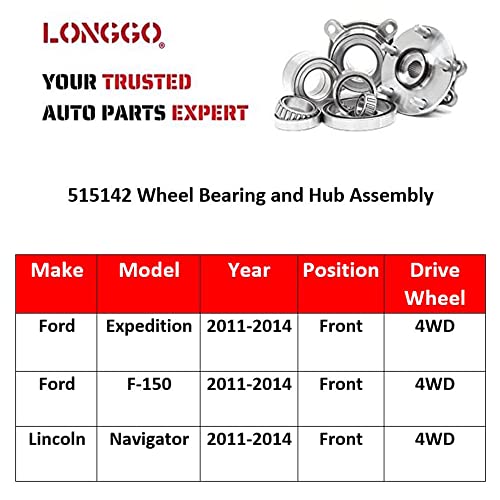 Longgo 515142 Front Wheel Bearing Hub Assembly 4X4 4Wd Replacement Parts For 2011-2014 Expedition | 2011-2014 F-150 | 2011-2014 Navigator | 6 Lug W/Abs #TOP5