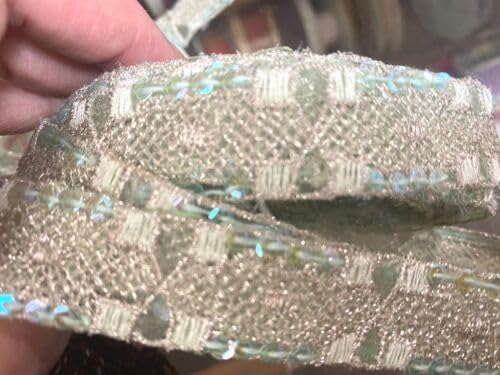 Mint Embroidered Metallic Hand Sewn 7/8" Trim Sequins 1yd Assorted Fabric