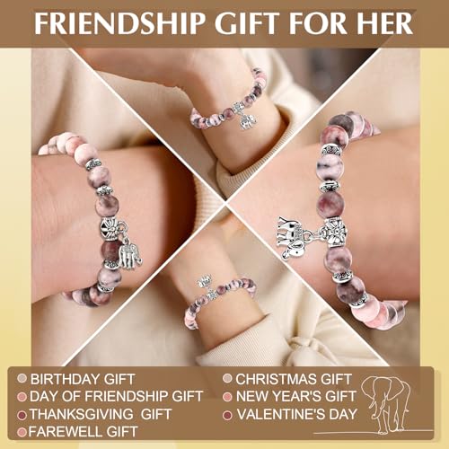Friendship Elephant Gifts for Women Bulk Friendsgiving Natural Stone Bracelet with Elephant Charm Thank You Gifts with Inspirational Card for Thanksgiving Party Favors Best Friends4