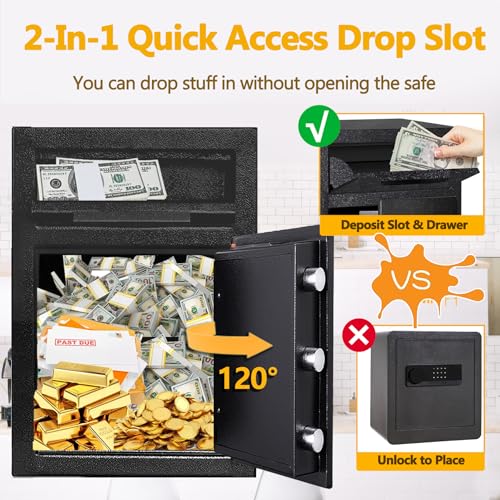 2.6 CUB Depository Drop Safe Fireproof, Front Drop Slot Lock Box with Digital Combination and Anti-Fishing, Silent Deposit Safe Box, Security Money Safe for Cash Slips Expense Business Office Home thumbnail 3