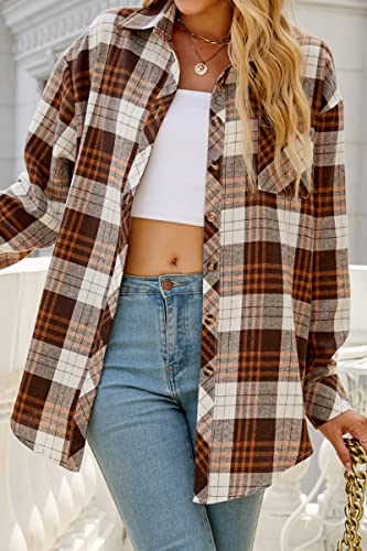 Image of CHYRII Womens Button Down Flannel Shirts Long Sleeve Plaid Shackets Business Casual Blouse Top