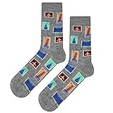 SockFly Postal Stamp Dress Socks Funny Novelty Crazy Fun Design Men Size 8-12 Cotton Casual Crew Colorful Funky Fancy Socks Gift for Men