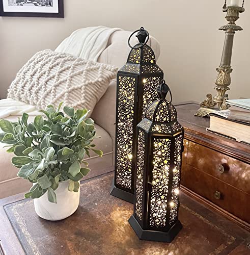 Lamplust Moroccan Lantern Decorative, 17 Inch Large Lantern For Home Decor, Black And Gold Moroccan Decor, Led Fairy Lights Included, Star Candle Lanterns Decorative Indoor #TOP1