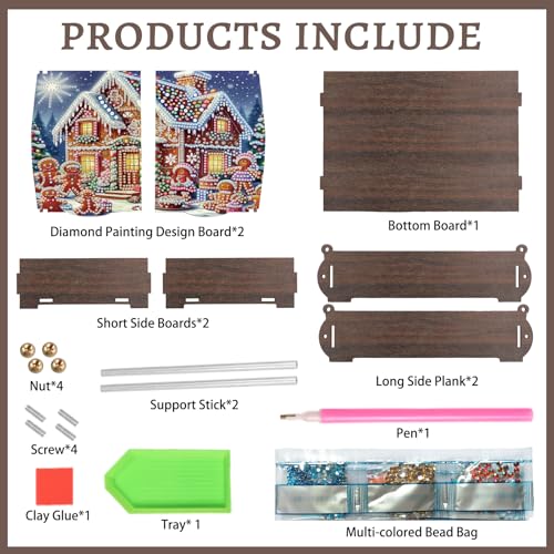 Image of Diamond Painting Kit Wooden Storage box, Christmas DIY Snow House Special Shaped Diamond Art Flip cover Wooden Money Box, Handmade Art Desktop Decorations Birthday Gifts For Friends