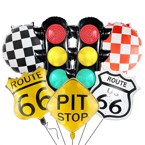 7Pcs Race Car Party Balloon Set/Traffic Light Pit Stop Mqueen Set/Talladega Nights Party Decor/Dirt Bike Racing Car Party/Fast One Two Fast Decor/Boys Race Fans Let's Go Racing Theme Bar Supplies