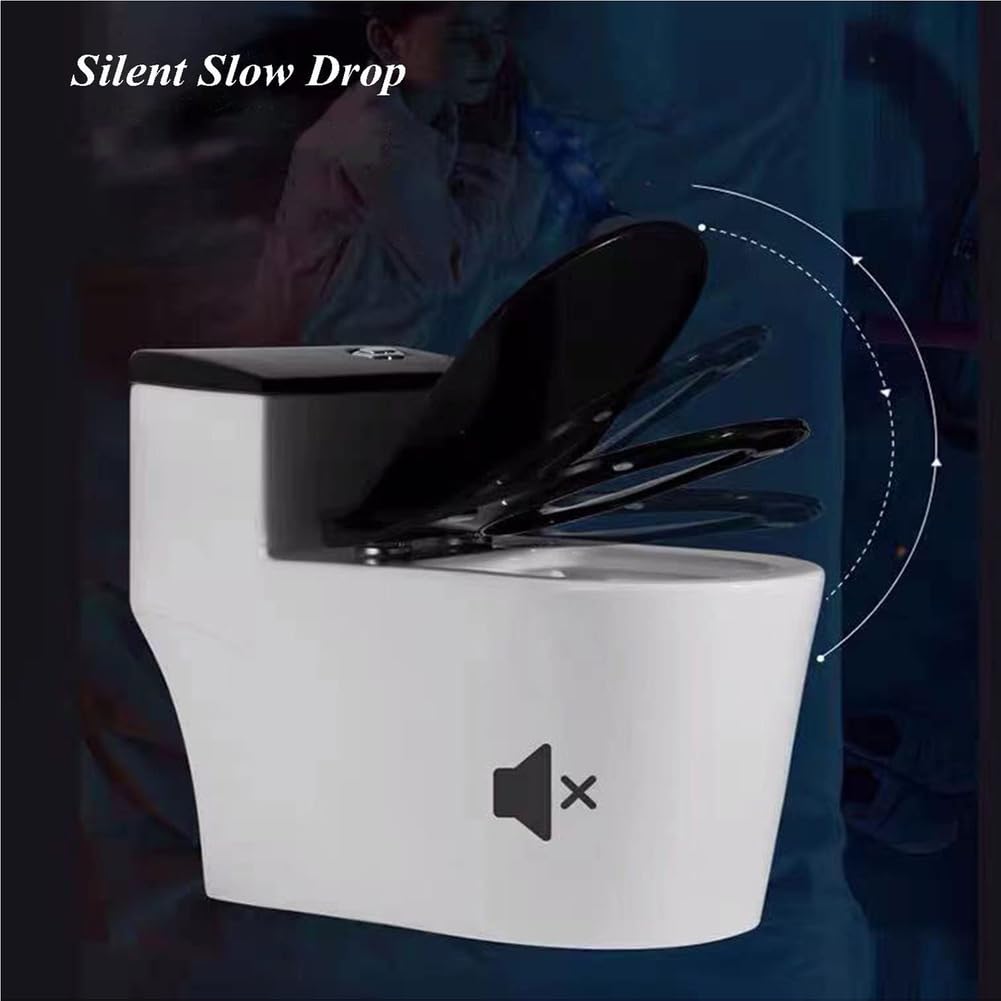 Wttfc Tavoletta WC Universali Forma Quadrata,Sedile WC Urea-Formaldeide Chiusura Ammortizzata,Coperchio Water con Sgancio Rapido A Un Pulsante,Nero ASSE WC,Coprivaso,Square