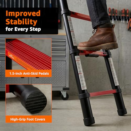 Image of Amazon Basics 3.8 m (12.46 ft) Compact Alloy Steel Telescopic Ladder | 13-Step Extendable Foldable Ladder | Portable Multipurpose Step Ladder