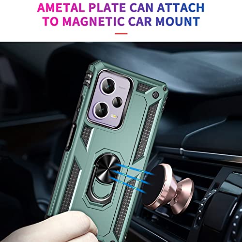 Image of ShieldTech Back Cover for Redmi Note 12 5G | Rugged Armor Case with Ring Stand | 360 Protection | Shockproof | Camera & Screen Guard (PC, Green)