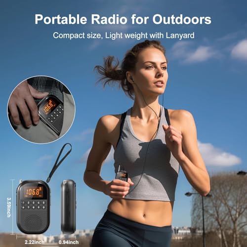Image of Cason Small FM Radio for Pocket /Mini AM FM Radio with Earphones,Portable FM with Large Stereo Speaker & USB Rechargeable, LCD Screen, Easy to use for Jogging, Walking(Black)