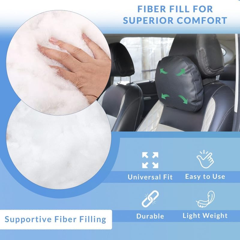 Image of Neodrift 'CloudFlex' (Set of 2) | (Color - Black) Car Back Seat Neck Rest Cushion Ergonomic Neck Support with Premium Fiber Fill, Pain Relief for Neck and Shoulder