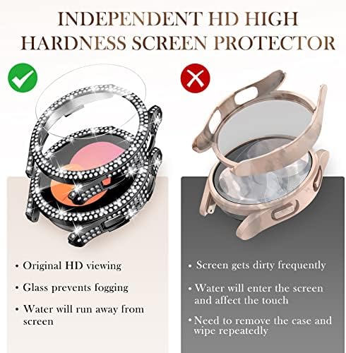 [2+2 sztuki] Brokatowe etui Kamita kompatybilne z Samsung Galaxy Watch 5/Watch 4 40 mm, twarde etui ochronne z poliwęglanu z osłoną ekranu ze szkła hartowanego, etui ochronne do Galaxy Watch5 Watch4
