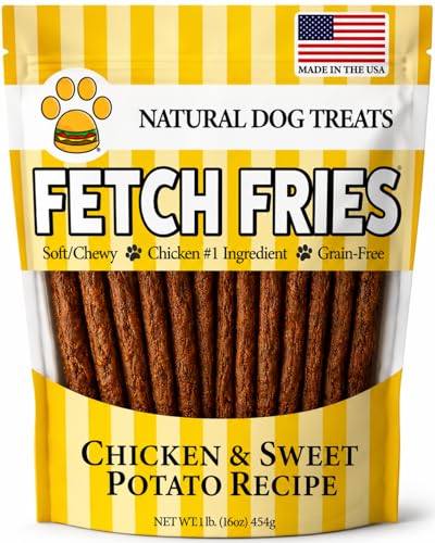 Fetch Fries Chicken and Sweet Potato Dog Treats, Soft Chicken Jerky for Small and Large Breeds, Naturally Healthy, Made in The USA (16 oz)