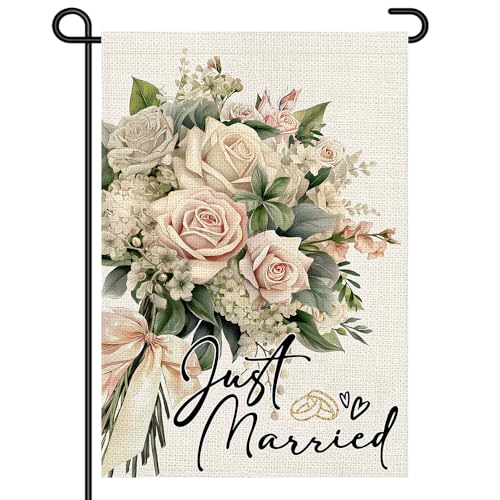 Drapeau de jardin Just Married double face pour décoration extérieure de cour