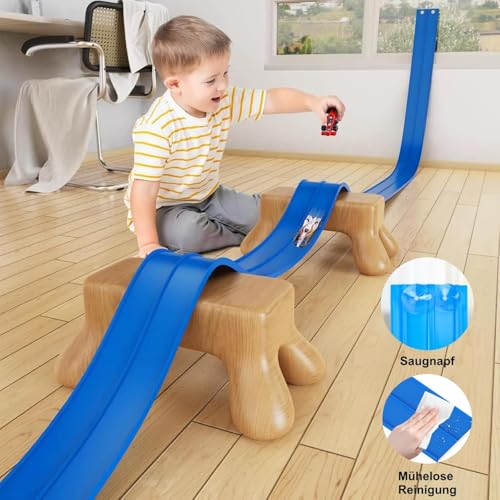 Muslecid Autorennbahn 5M Inklusive 4 Autos Rennbahn Kinder 3 4 5 6 Jahre, Flexible Rennstrecke Auto Rennbahn Spielzeug Autobahn Kinder Rollt Auf Tragbare Dual Rennstrecke Rampen für Jungen und Mädchen