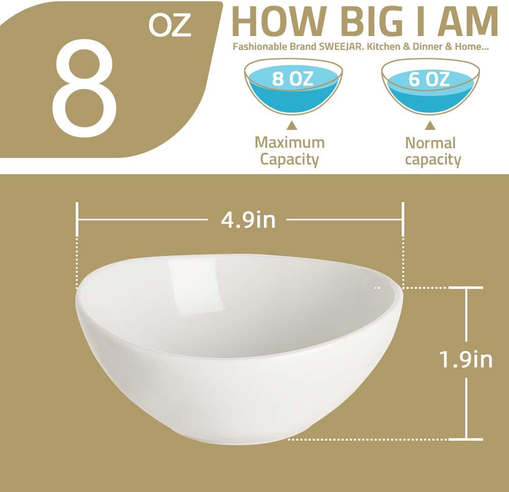 Sweejar Ceramic Small Bowls Set, 8 OZ for Ice Cream, Dessert, Small Side Dishes, Salad, Fruit Set of 6 (Similarcolour)