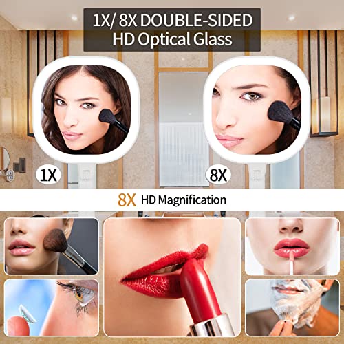 Lighted Makeup Mirror, 1X8X Double Sided Magnifying Mirror, Vanity Mirror With Lights, Smart Design With Brightness&Angle&Height Adjustability, Folding Compact Mirror, Led Mirror For Travel #TOP4