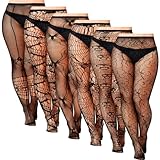 Skylety 6 Pairs Women Plus Size Fishnet Suspender Pantyhose Thigh High Stocking Garter Belt Lingerie Tights for Women L-XXXL(Large-x-large,Skeleton Black)
