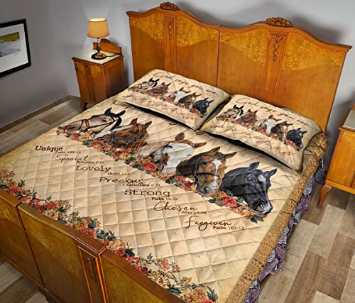Horse God Say You Are Vintage Style Flower Quilt Blanket & Pillowcases, Quilts Bedding Set & Pillow Cover, King Queen Double Twin Throw Full Size Bedspread Bed Sets #TOP2