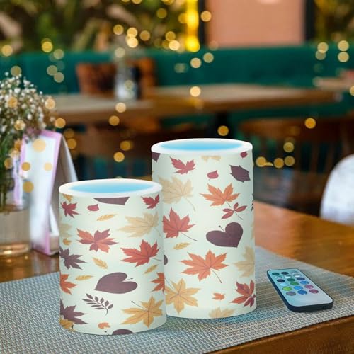Image of ALAZA Autumn Fall Maple Leaves Flickering Flameless Candles Battery Operated with Remote Timer,Tea Light Candles LED Pillar Votive Candles Set of 2 for Outdoor Indoor Decorations