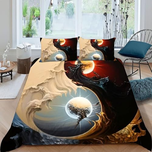 Ensemble 3 pièces Yin Yang impression 3D haute définition pour lit double - 3