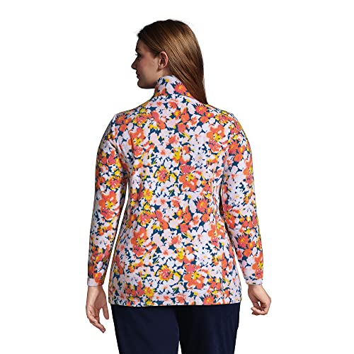 Lands' End Womens Quarter Zip Fleece Pullover Baltic Teal Multi Dyed Floral Regular Medium #TOP1