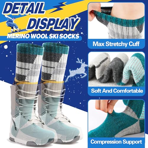 Image of ANTSANG 3 Pairs Kids Merino Wool Ski Socks Boys Girls Thermal Thick Warm Winter Cozy Socks for Skiing Snowboarding