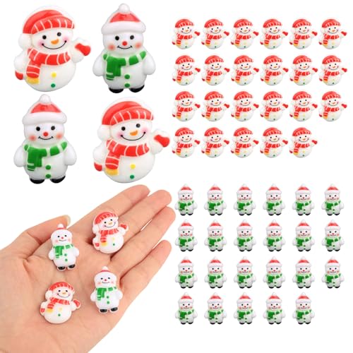 50pcs Mini Christmas Figurines, Adorable Miniature Snowman Statues Small Tiny Resin Christmas Ornaments for DIY Crafts Scrapbooking Phone Cases Cards Fairy Garden Office Home Decor
