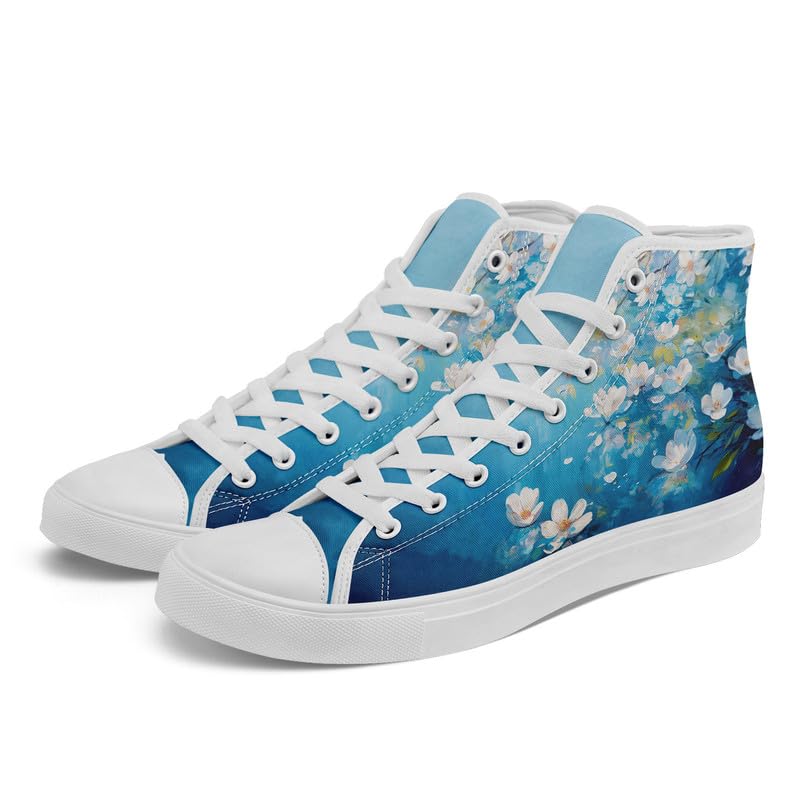 Unisex Fashion High Top Canvas Sneakers Lace-Up Floral Casual Shoes Breathable Walking Tennis Shoes Spring Summer Wear3