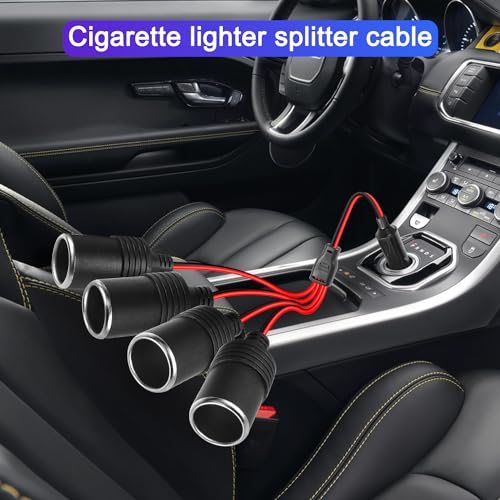 HATMINI 1 do 4 Zapalniczki Samochodowej Adapter 12 V 24 V Gniazdo 4-drożne gniazdo Rozdzielacz Zapalniczki Samochodowej 13AWG z bezpiecznikiem 20A - 1FT / 0,3 M