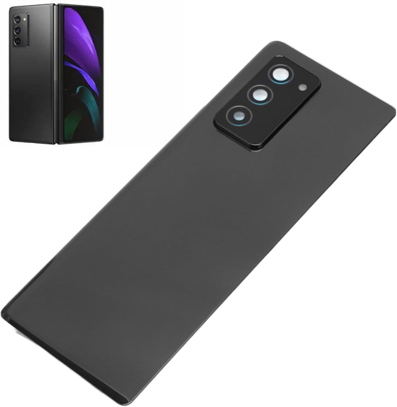 Sanpyl Back Glass Cover Replacement Housing Door for Z Fold 2 5G F916 with Pre Installed Camera Lens Tape Repair Tools (Black)