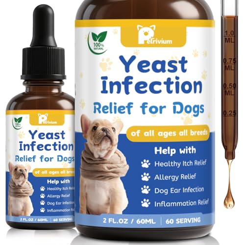 Petrivium Natural Dog Yeast Infection Relief for Itchy Skin & Ear Treatment - Allergy & Paw Itching, Soothes Irritation & Reduces Inflammation Herbal Dog Supplement Drops