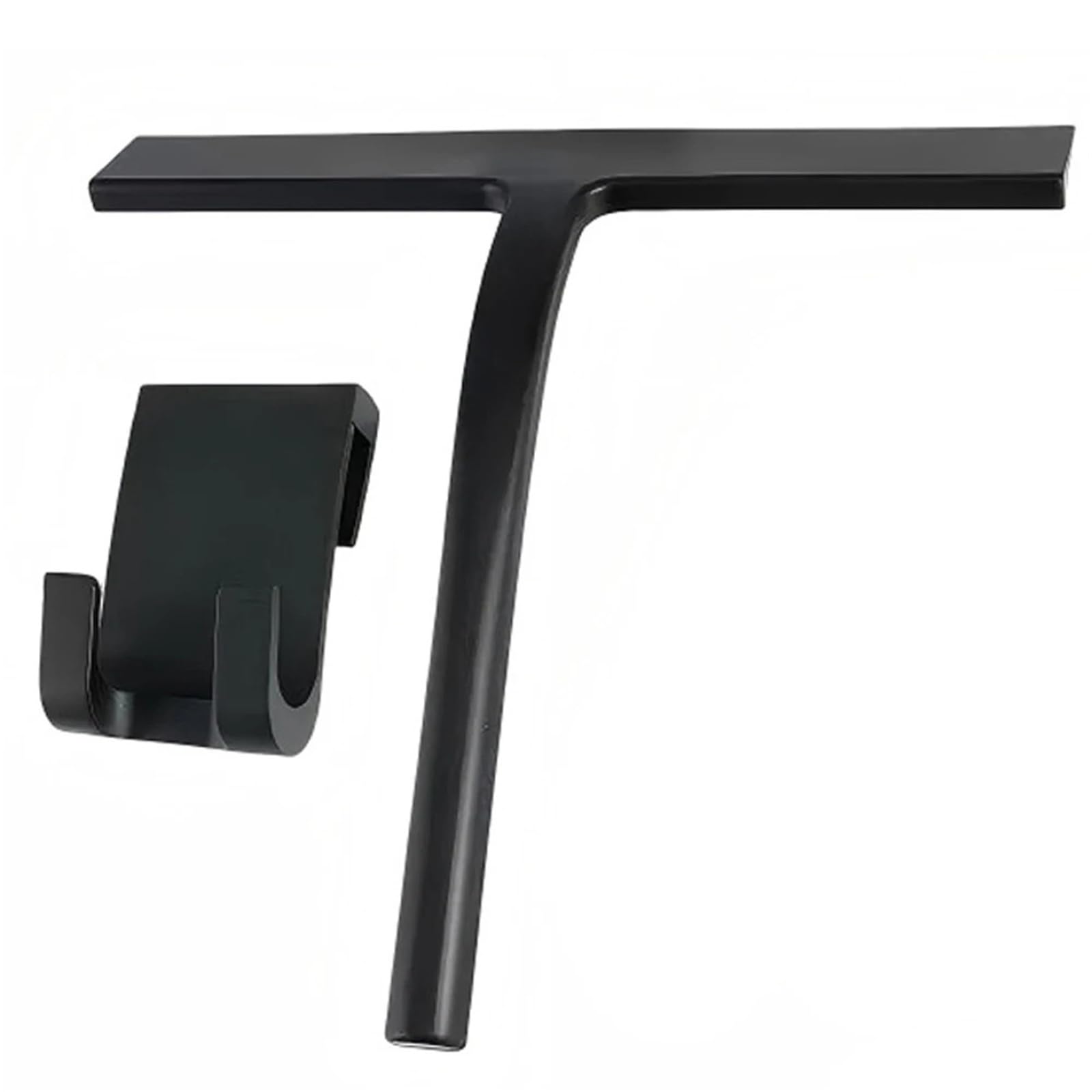 Shower Squeegee For Glass Doors All-Purpose Blade Shower Squeegee Stainless Steel For Glass Doors Mirror Window Tile Scrubber Cleaner With Hook Silicone(Black with holder)
