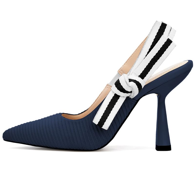 Image of HOCHFART Women's Slingback Kitten Heels Closed Pointed Toe Slip On Pumps | Bowknot, Elastic Slingback Strap, Office, Wedding, Bridal, Formal, Events, Church, Gathering, Casual Outing