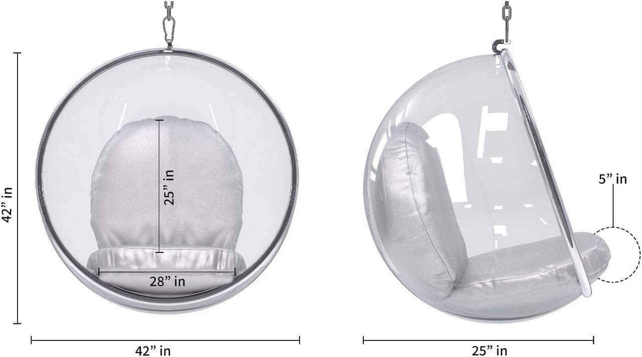 42" Vinyl and Steel Hanging Bubble Chair with Stand in Silver