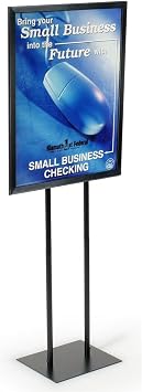 Displays2go Free-Standing Metal Poster Frame With Heavy Rectangular Base, 23 x 60-1/2 x 12-Inch, Black Finish, Double-Sided, Top Loading