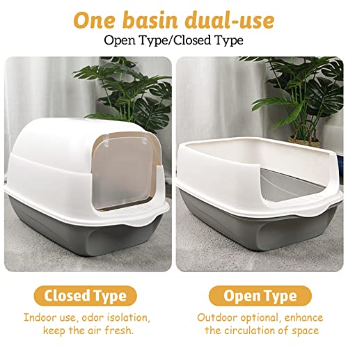 Bnosdm Cat Litter Box With Lid Plastic Cat Litter Boxes Enclosed Anti-Splshing Standard Kitten Toilet With Door And Pedal For Indoor Kitty(Grey Band Spoon) #TOP6