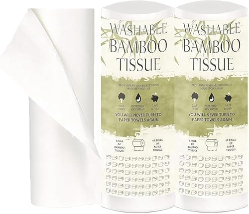 TANNESS 2-Pack Bamboo Kitchen Roll – Reusable Paper Towels and Towel Alternative - Washable Kitchen Rolls Paper for Household, Travel, and Camping