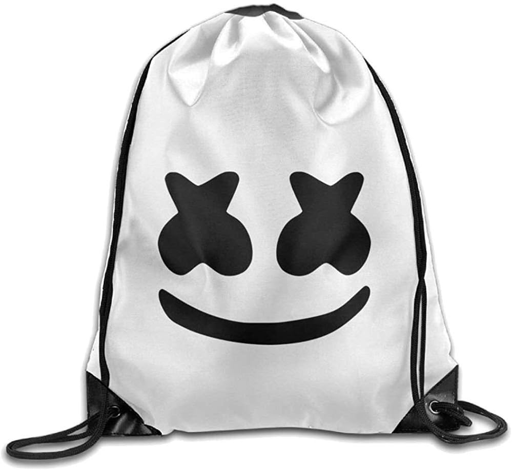 Clothing decoration beiguo xia Cool DJ Marshmello Backpack 13.39" x 16.54" Face Print Drawstring Travel Outdoor Shoulder Bag