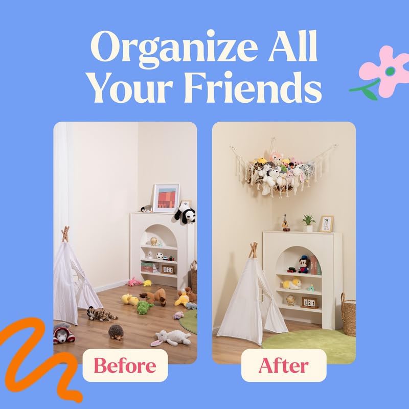 Miniatura 5 de Lilly's Love Hamaca de macramé para almacenamiento de animales de peluche, grande, decoración bohemia de habitación, almacenamiento de juguetes,