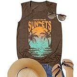Womens Summer Vibes Beach Vibes Tank Tops Novelty Forever Chasing Sunsets Letter Print Casual Sleeveless Beach Outfit Tops Family Holiday Vacation Matching Clothings,Brown L