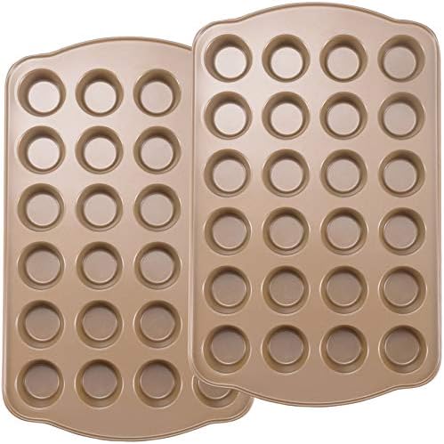 JOHO BAKING Nonstick Muffin Pan, Mini Cupcake Pans Set, Muffin Tins for Baking, 24-Cup,2 Pack, Gold