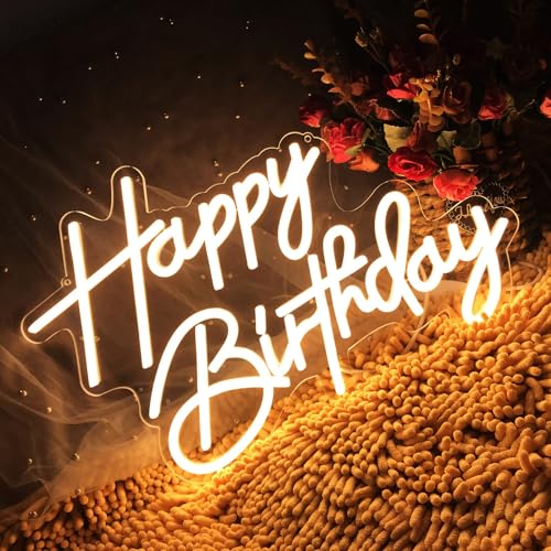 "Feliz cumpleaños señal de neón fuente de alimentación USB para un funcionamiento conveniente, fuerza de luz ajustable, luz de la atmósfera luz led de colores para amigos, familia, amantes y colegas