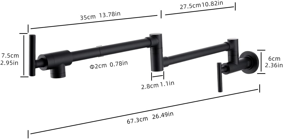WANMAI Matte Black Pot Filler Faucet Wall Mount Kitchen Over Stove Faucet with Double Joint Swing Arms Folding