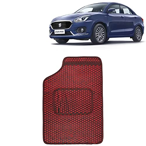 Image of Kingsway Dotted Design Car Floor Foot Mats Universal Fit for Maruti Suzuki Swift Dzire, Model Year : 2017-2019, Water and Dustproof, Color Red, Set of 5 Pieces