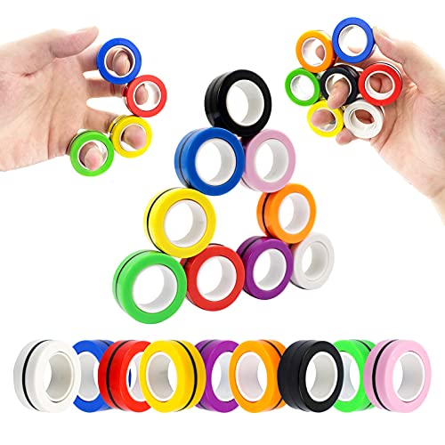 MBOUTrising 9Pcs Magnetic Ring Fidget Spinner Toys Pack, Colorful Fingers Magnet Rings, Stress Relief Magical Toys for Training Relieves Autism Anxiety, Great Gift for Adults Teens Kids