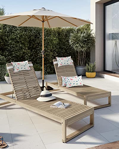 Tropical Flamingo Leaves Filling Outdoor Beach Chair Pillow Headrest For Chaise Lounge Chair, Summer Pink Birds Pattern Recliner Head Pillow With Inserts & Elastic Stripes 11X16(2 Pcs) #TOP4