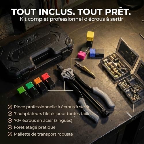 Pince à écrous à sertir KLRStec M3-M12 en acier robuste avec coffret pro
