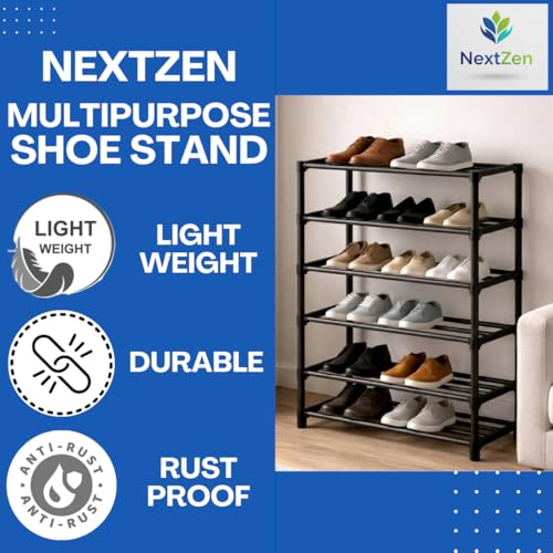 Image of NextZen Shoe Rack 6 Layer Multipurpose Shoe Stand & Organizer Rack | Premium Plastic Multipurpose Shoe, Cloth & Book Storage Shelf for Home, Balcony, Living Room & Workspace