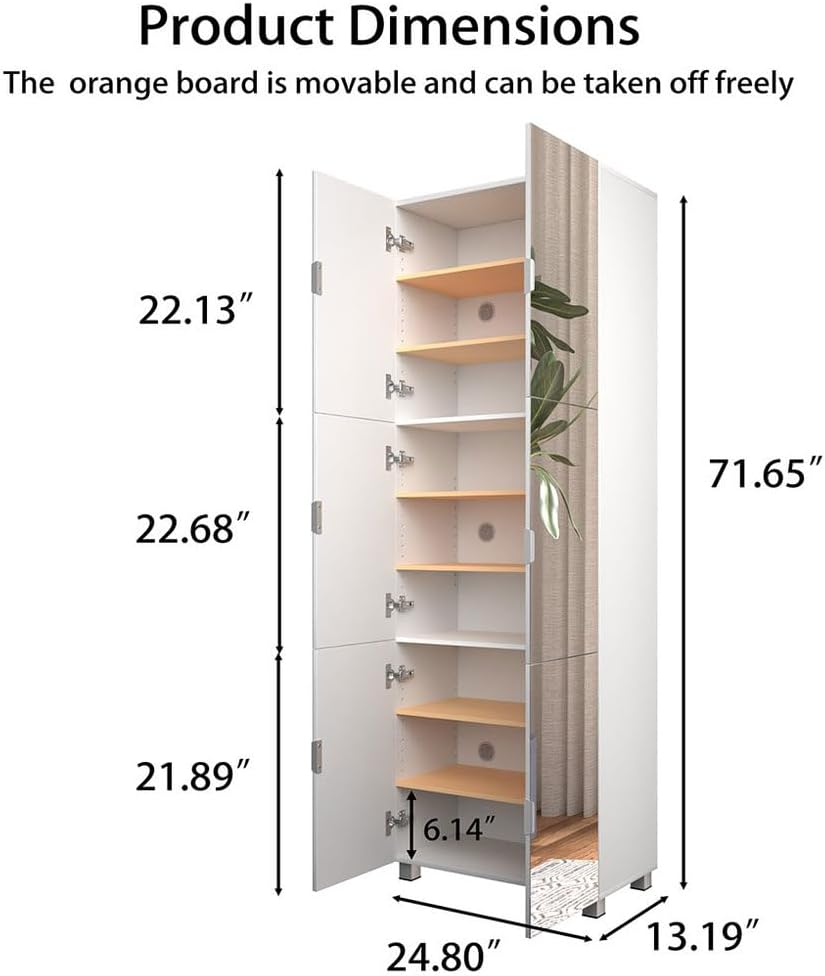 Tall Shoe Cabinet with Full-Length Mirror, 9-Tier Shoe Storage Organizer for Entryway, Bedroom & Closet, Adjustable Shelves for 28–36 Pairs, Soft-Close Doors, Ventilated & Space-Saving Design
