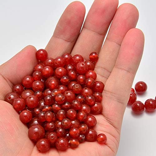 NCB 100pcs 6mm Carnelian Loose Beads for Jewelry Making, Natural Semi Precious Beads Round Smooth Gemstones Spacer Beads Charms for Necklaces Bracelets (Carnelian(Dark Red Color), 6mm 100Beads) — view 3